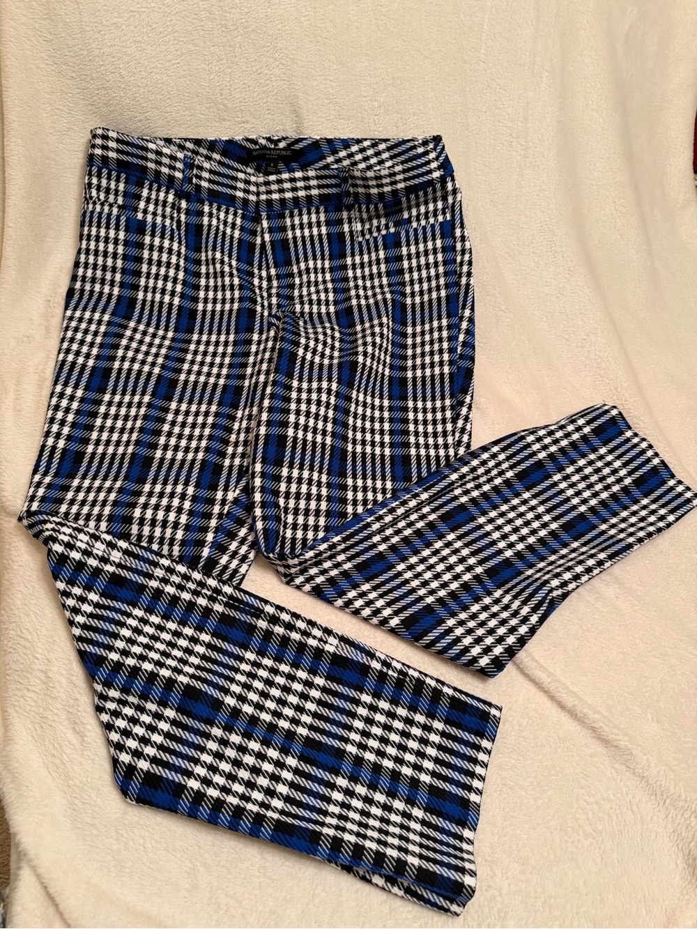 Banana Republic Blue Black White Plaid Trousers-size 6
